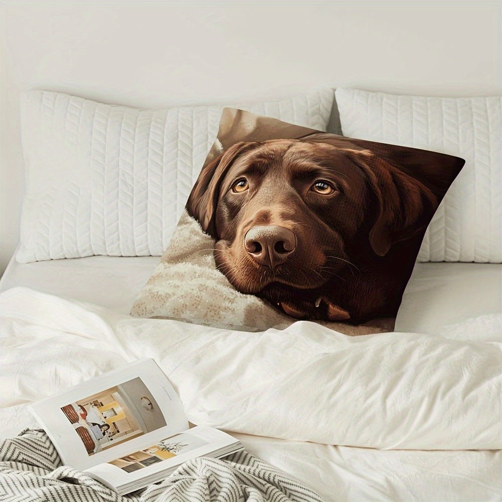Shokoladli Lab Dog Print Throw Pillow Cover - Ikkala Tomonlama, To'qilgan Polyesterdan Yasalgan - Uy Dekoratsiyasi uchun Bezakli Yostiq Qopqog'i - Sevishganlar, Halloween, Rojdestvo uchun Mos - O'lchami: 45.72x45.72 sm - Yostiq Qo'shimchasi Kiritilmagan