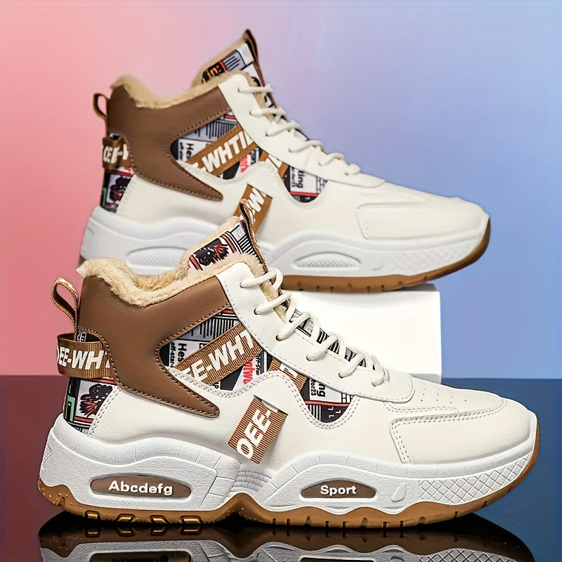 Men's Winter High Top Sneakers Fleece Lined Non-Slip Rubber Sole Casual Outdoor