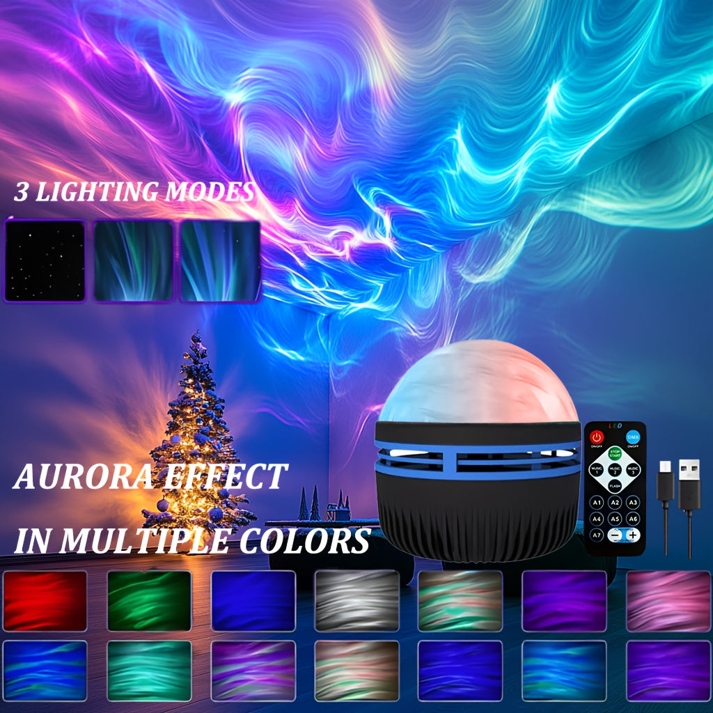 USB Powered LED Night Light Starry Sky Projector with Aurora Effect Remote Control Bedroom Decor