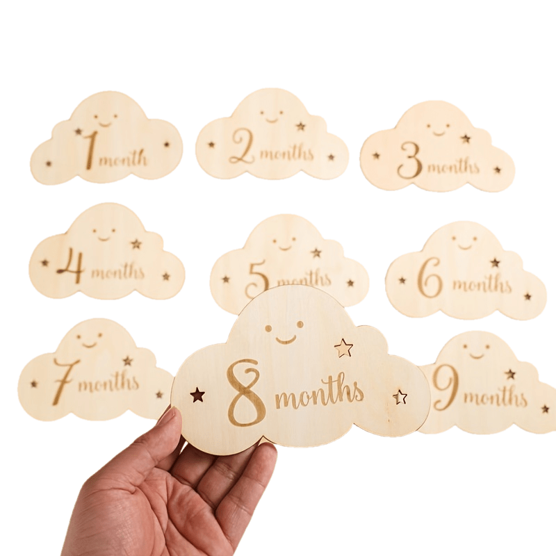 Set of 8 Milestone Cards for Baby Growth and Pregnancy Journey with Wooden Birth Sign and Photo Props