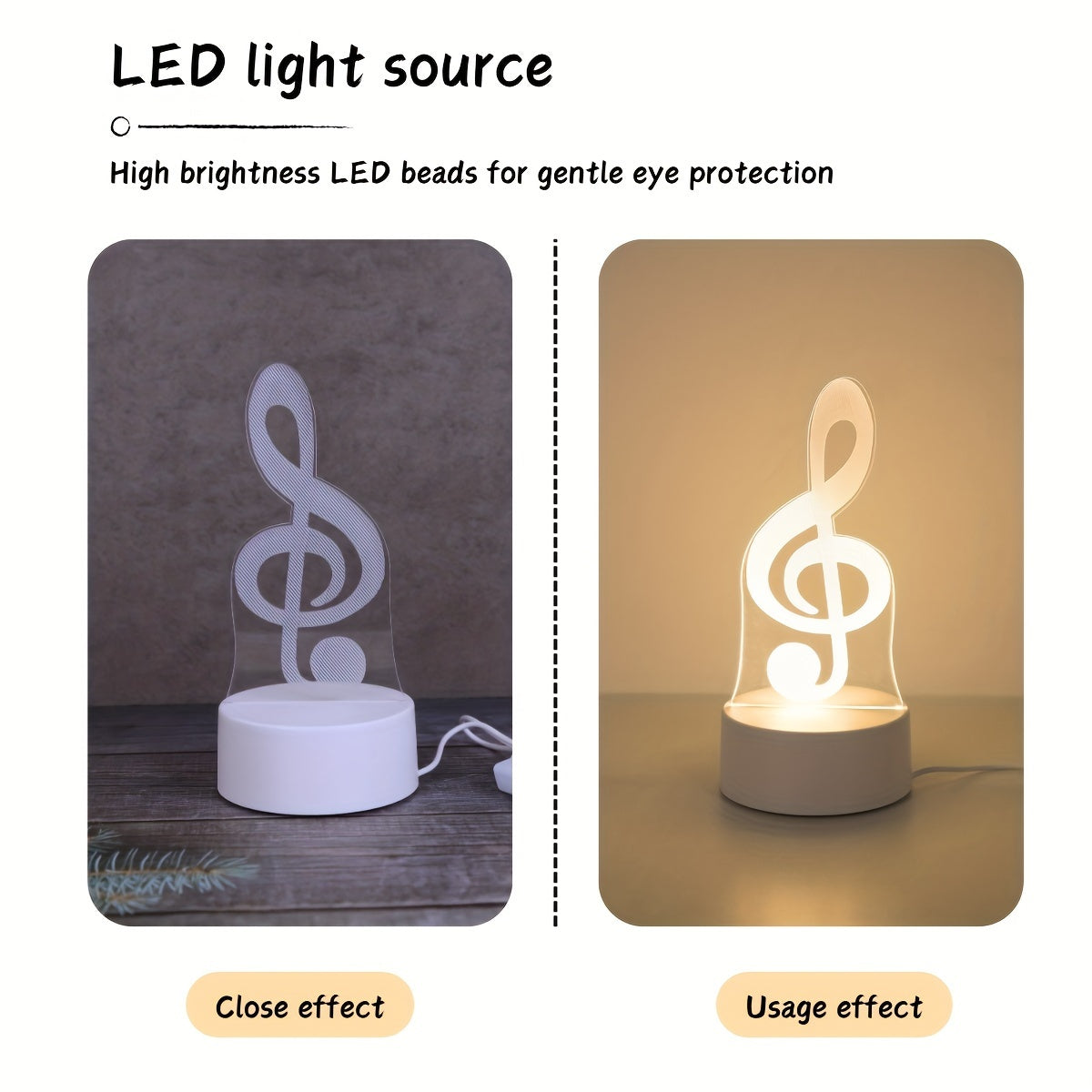 Lámpara de mesa con luz nocturna de nota musical 3D USB decorativa para dormitorio regalo