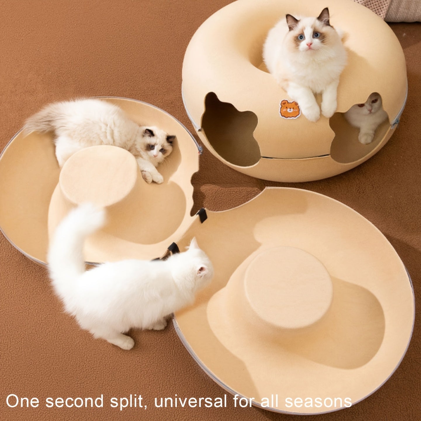 Felt Cat Shelter with Zippered Entrance and Detachable Bed for All Seasons