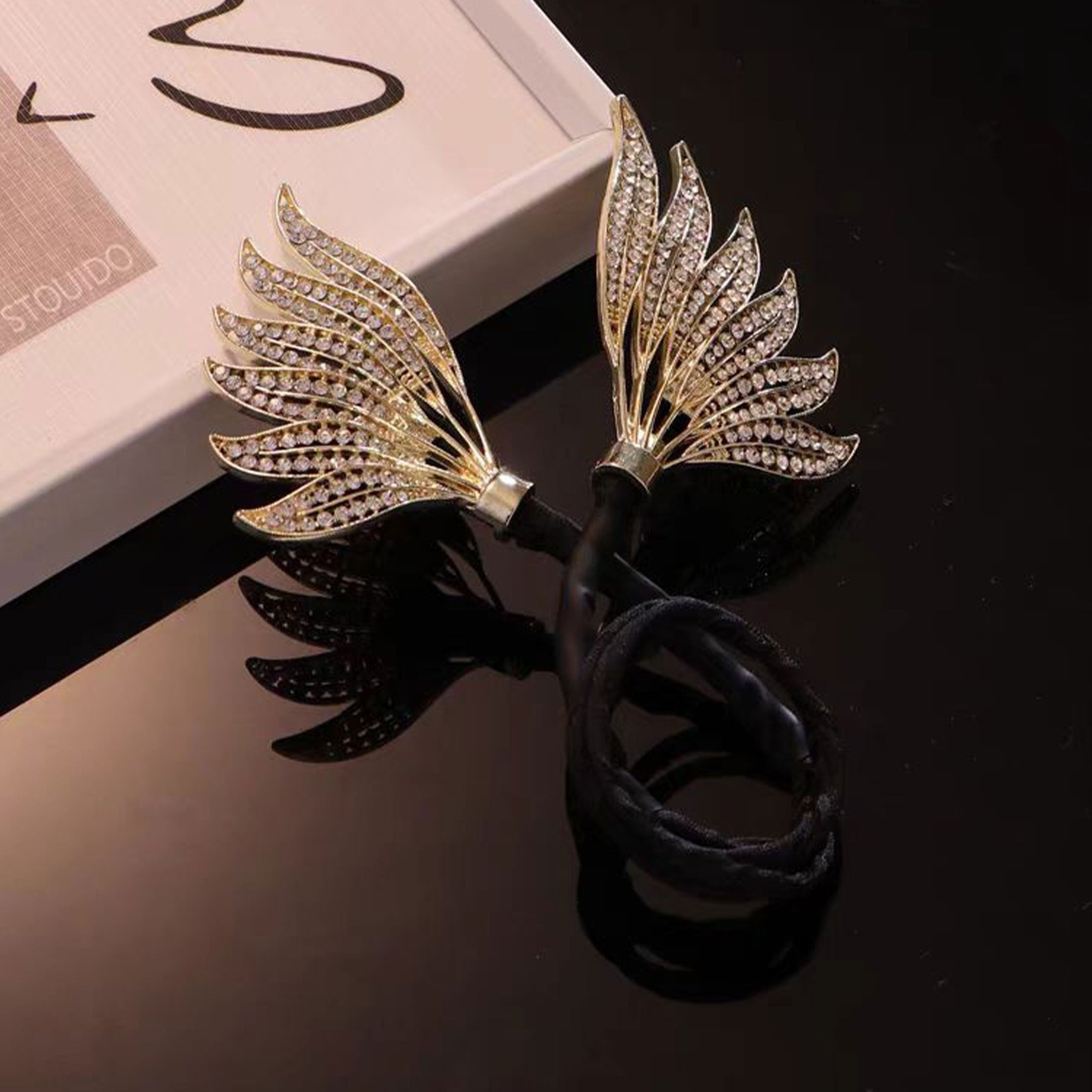 Black Alloy Hair Bun Maker with Rhinestone Embellishments for Women