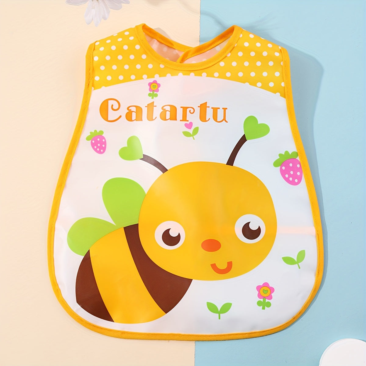 Kids Waterproof Feeding Bib Sleeveless Soft Polyester with Magic Tape Closure