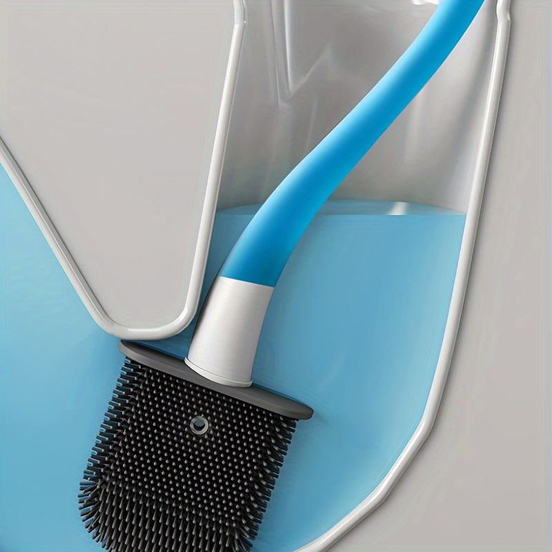 Щетка для унитаза с мягкой силиконовой головкой для настенного крепления, легкая установка без сверления, простая очистка, удлиненная ручка, изготовлена из пластика, идеальна для уборки в ванной, туалете, на стенах и полах, не требует электричества.