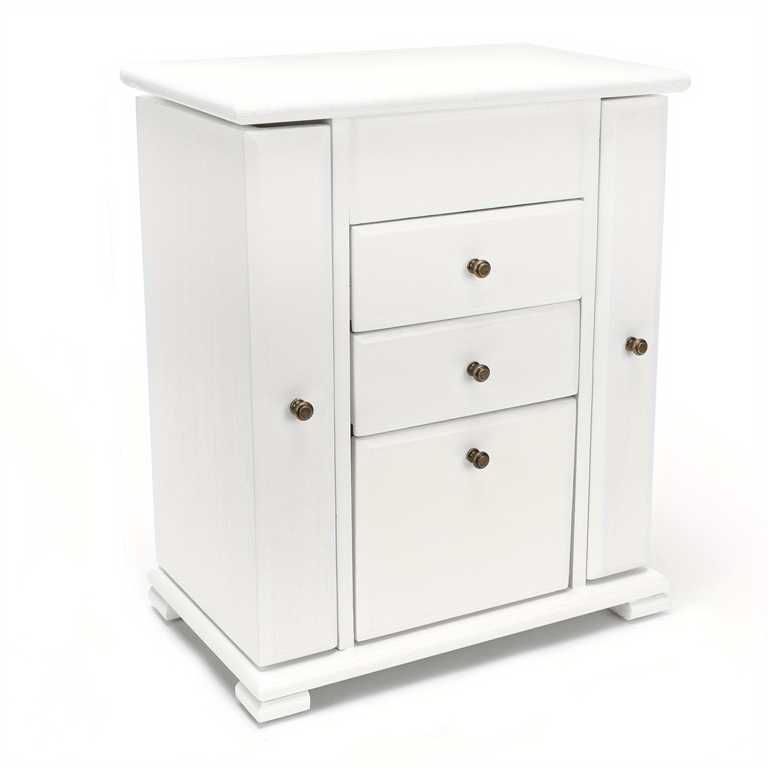 Organizador de joyas de madera rústica con espejo y 4 capas para anillos, pendientes y collares