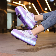 Girls LED Light-Up Roller Skates Purple White Adjustable Breathable Casual Outdoor