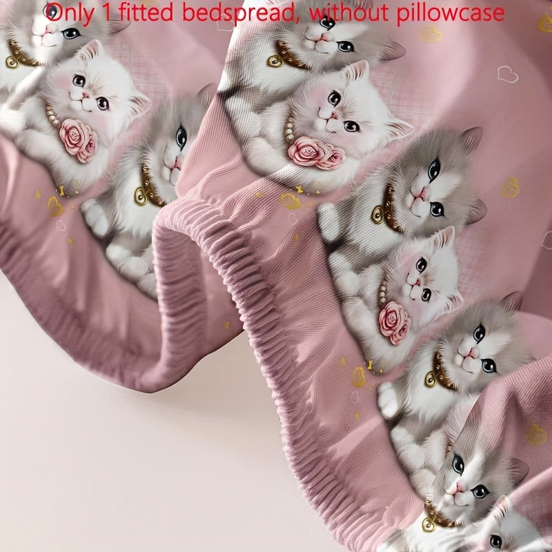 Printed Fleece Bed Sheet Set with Cute Cat Design for Couples