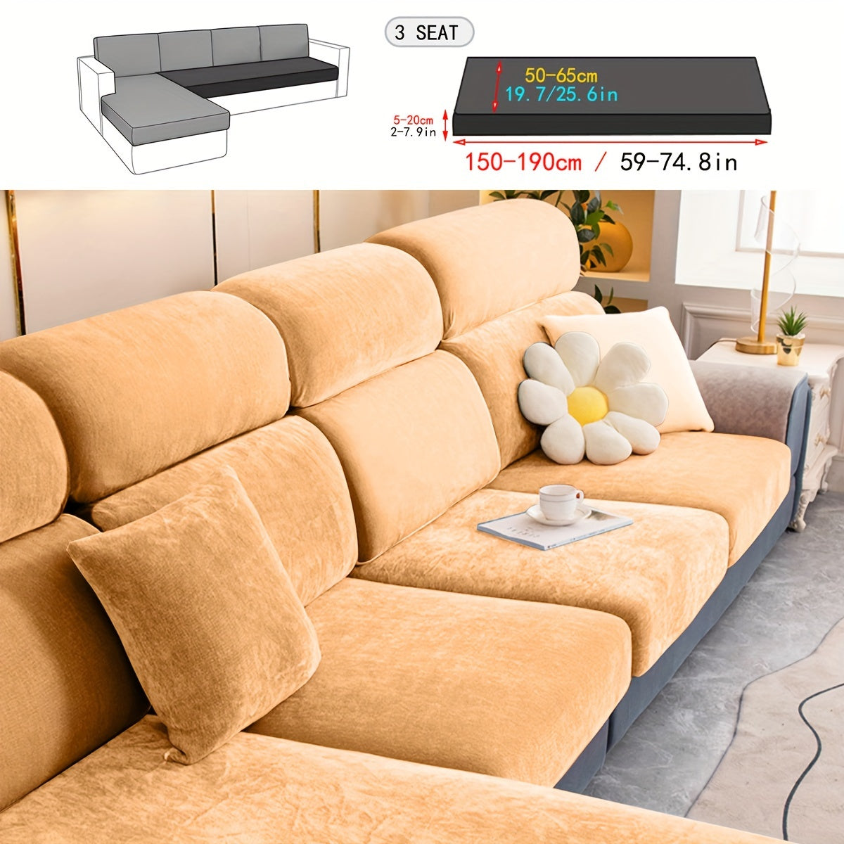 Har qanday xonada mebelni himoya qilish va bezatish uchun velur divan qoplamasi.