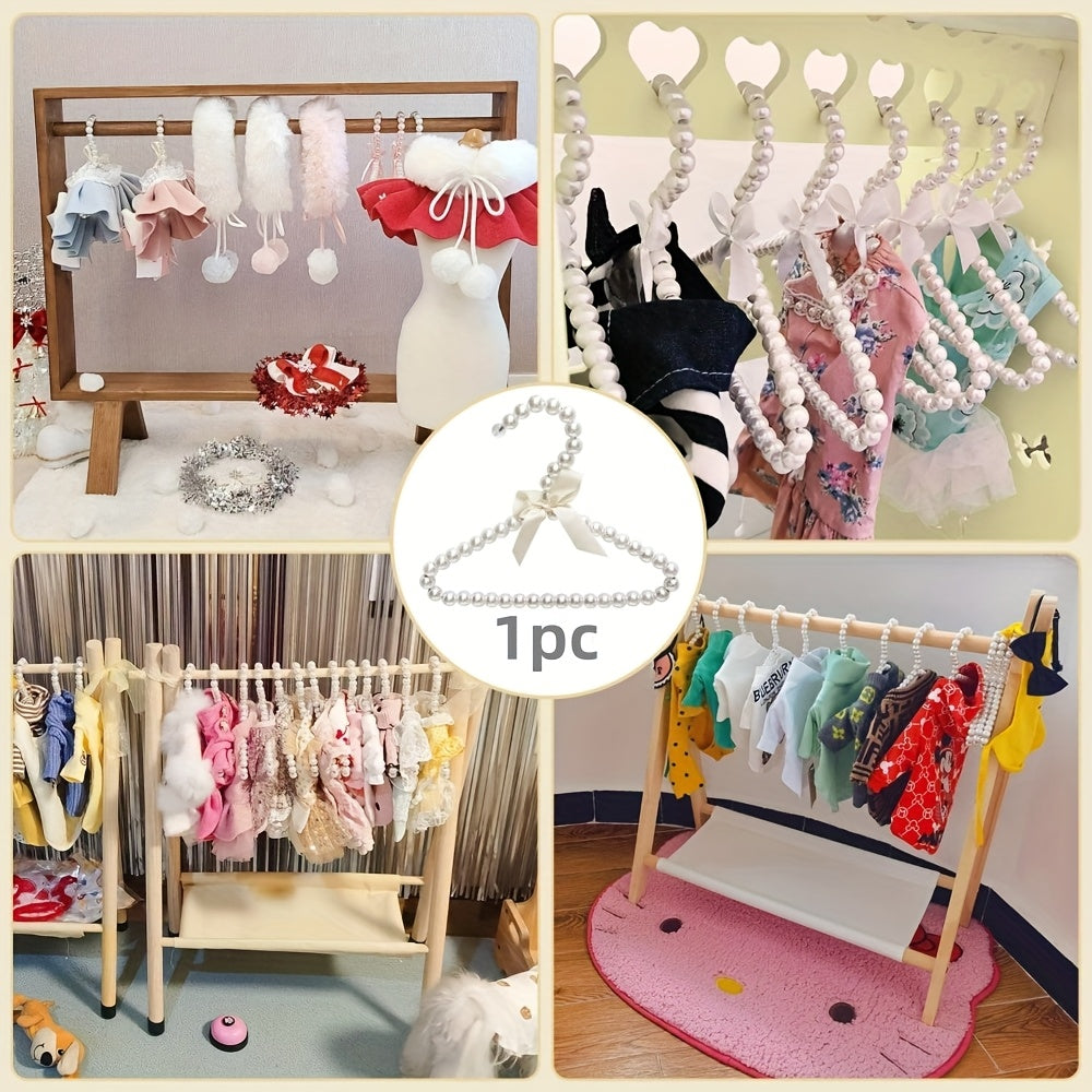 Faux Pearl Pet Clothes Hanger with Ribbon Bow for Small Dogs Cats and Dolls