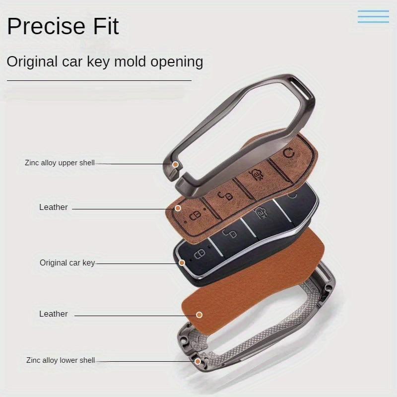 Men's PU Leather Key Cover with Brown Stitching for Remote Fob Protection