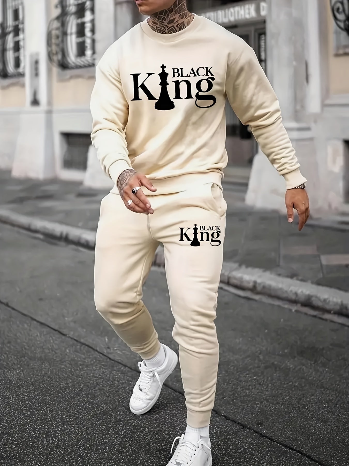 Men's Athletic Set Long Sleeve Crewneck Top and Joggers Polyester Casual Autumn Running