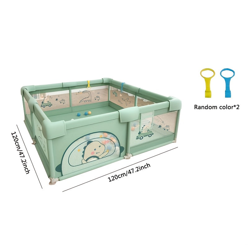 Green Metal Playpen for Kids Indoor Outdoor Safety Barrier with Anti-Slip Base