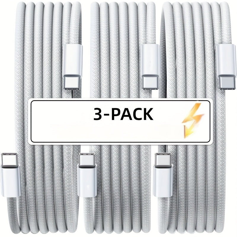 3-Pack USB C to C Cable 240W Fast Charging Nylon Glossy Finish Data Sync