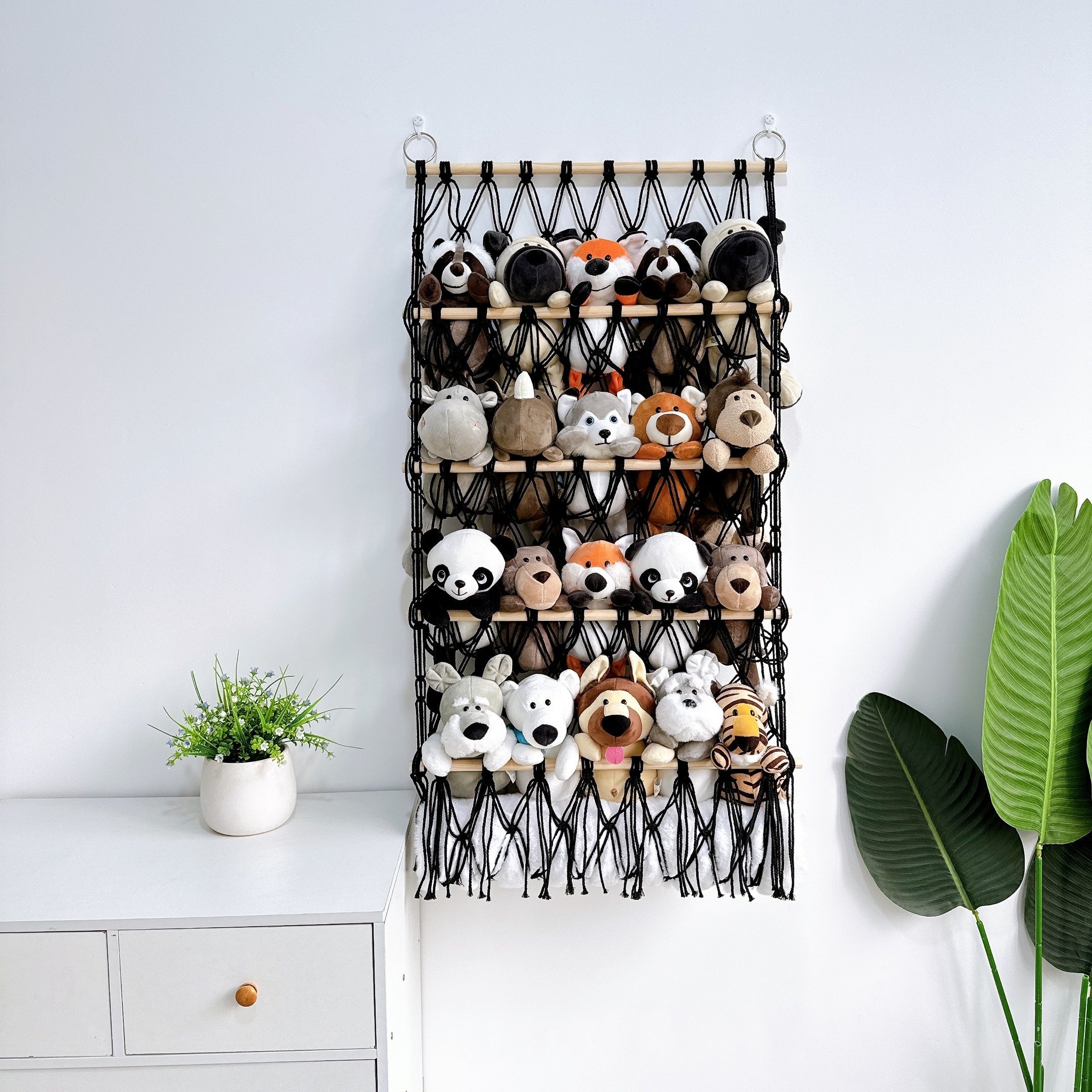 Bohemian Plush Toy Storage Rack with Handwoven Baskets for Bedroom Bathroom and Crafts