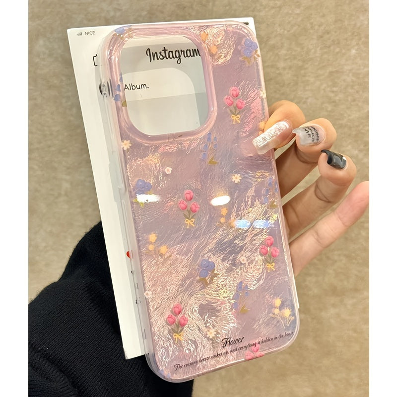Pink Floral Gauze Phone Case for iPhone 16 Pro Max and Other Models