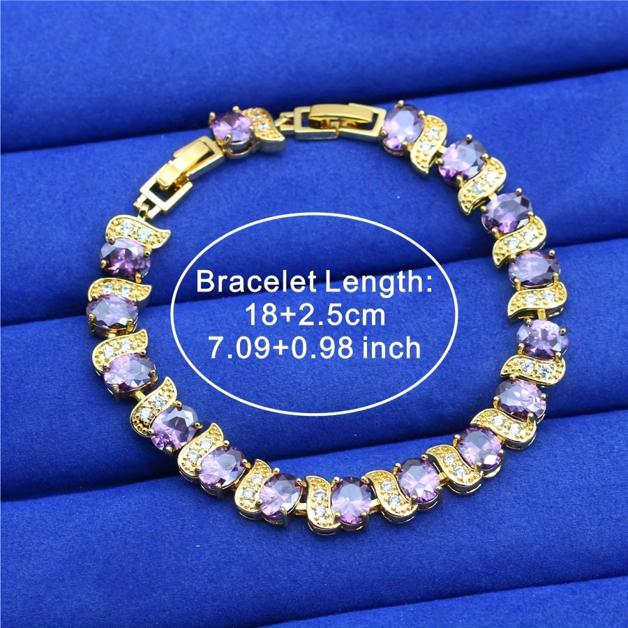 Women's Jewelry Set in Purple Zirconia with Necklace Earrings Bracelet and Ring