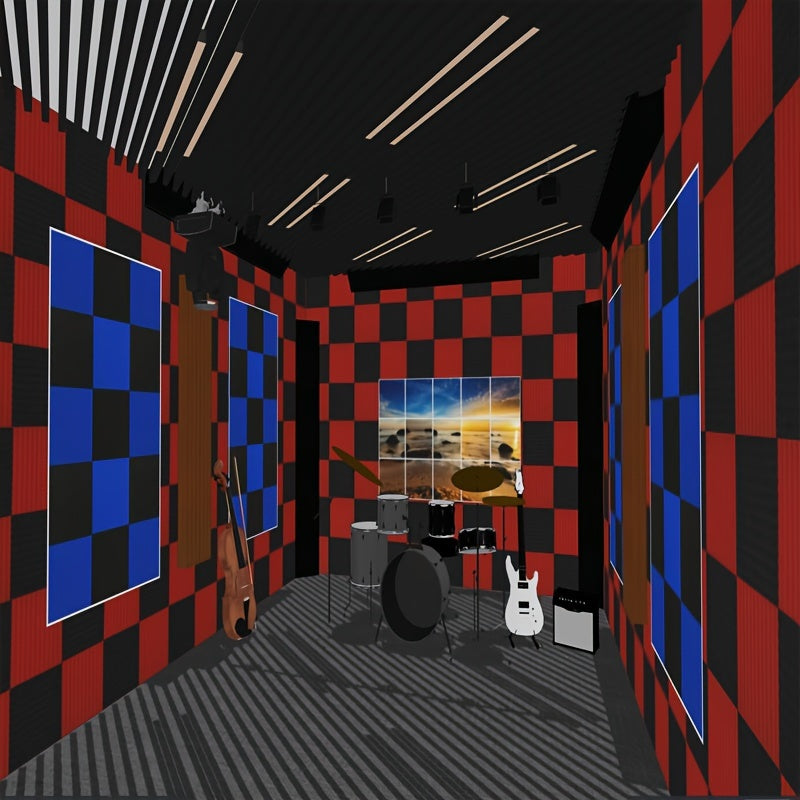 50pcs Acoustic Foam Wedge Panels 30cm x 30cm x 2.5cm Soundproofing Studio Noise Reduction Black Red