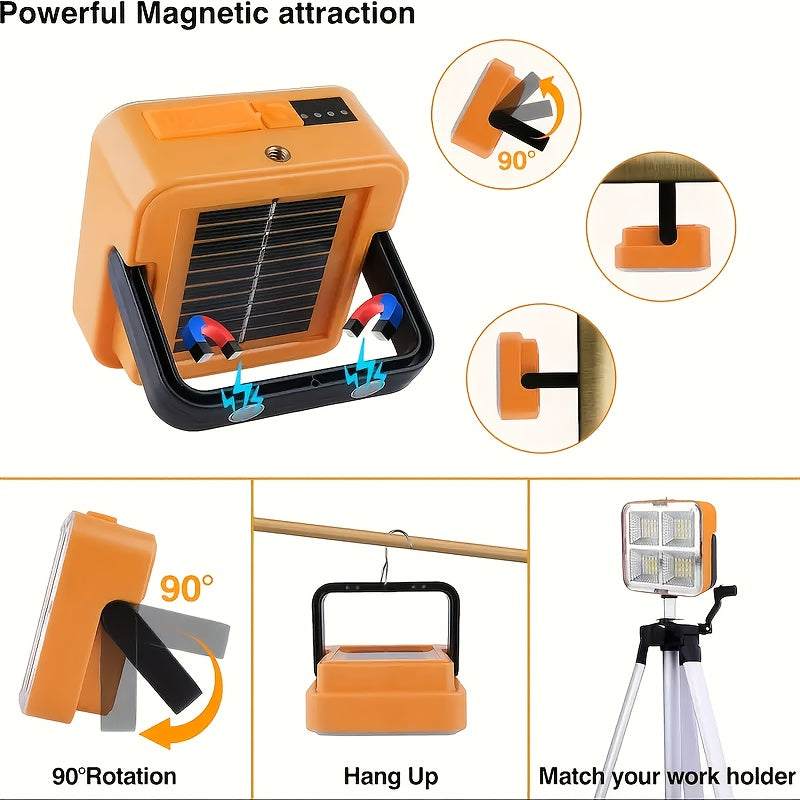 Portable Solar LED Floodlight with Magnetic Base 2400mAh Battery for Camping Fishing Emergency and Outdoor Work