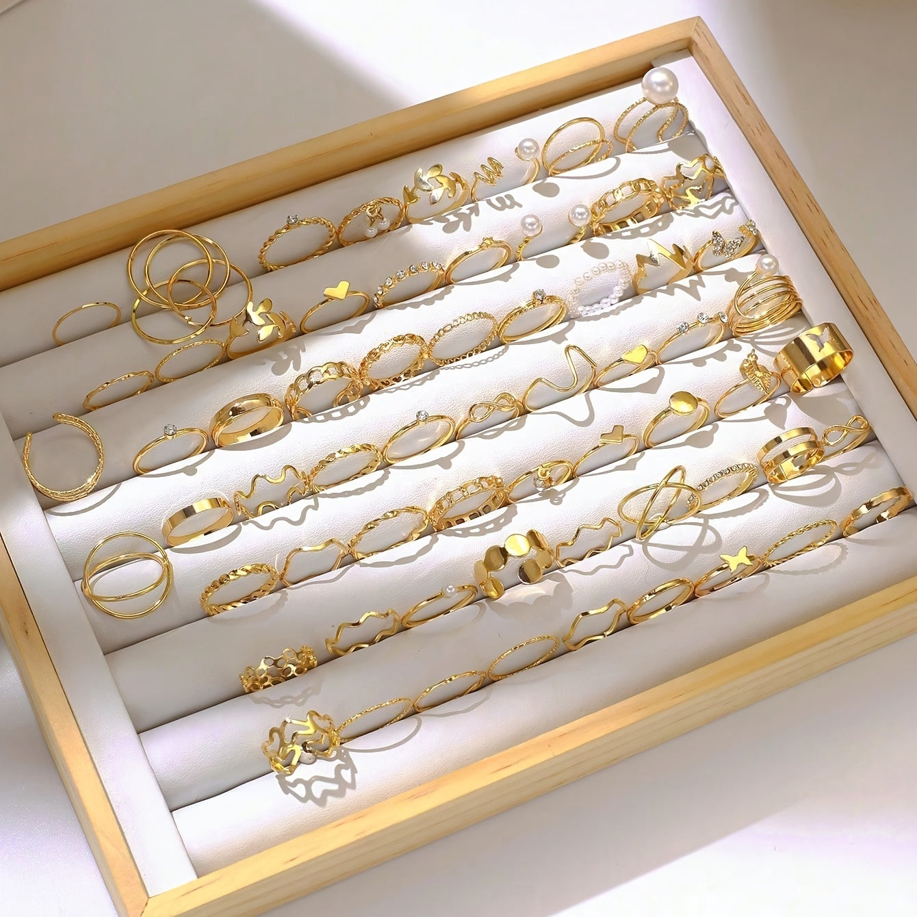 Vintage Elegant 66-dona Ikki Rangli Moda Halqa To'plami Imitatsion Marvaridlar va Geometrik Kesim Dizayni bilan Ayollar va Qizlar uchun - Har kuni va Bayramlarda Kiymak Uchun Mukammal 14-fevral Sovg'asi, Har Mavsumda