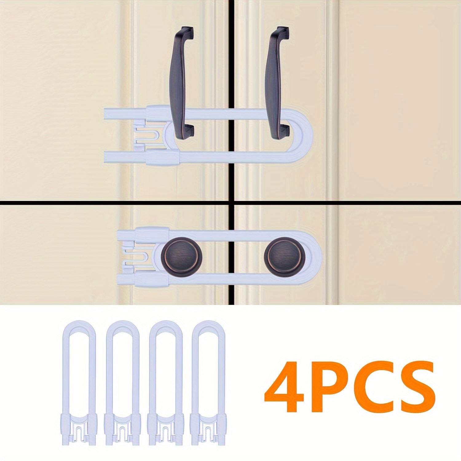 Set of 4 Adjustable Child Safety Locks for Cabinets and Drawers U-Shaped Proofing