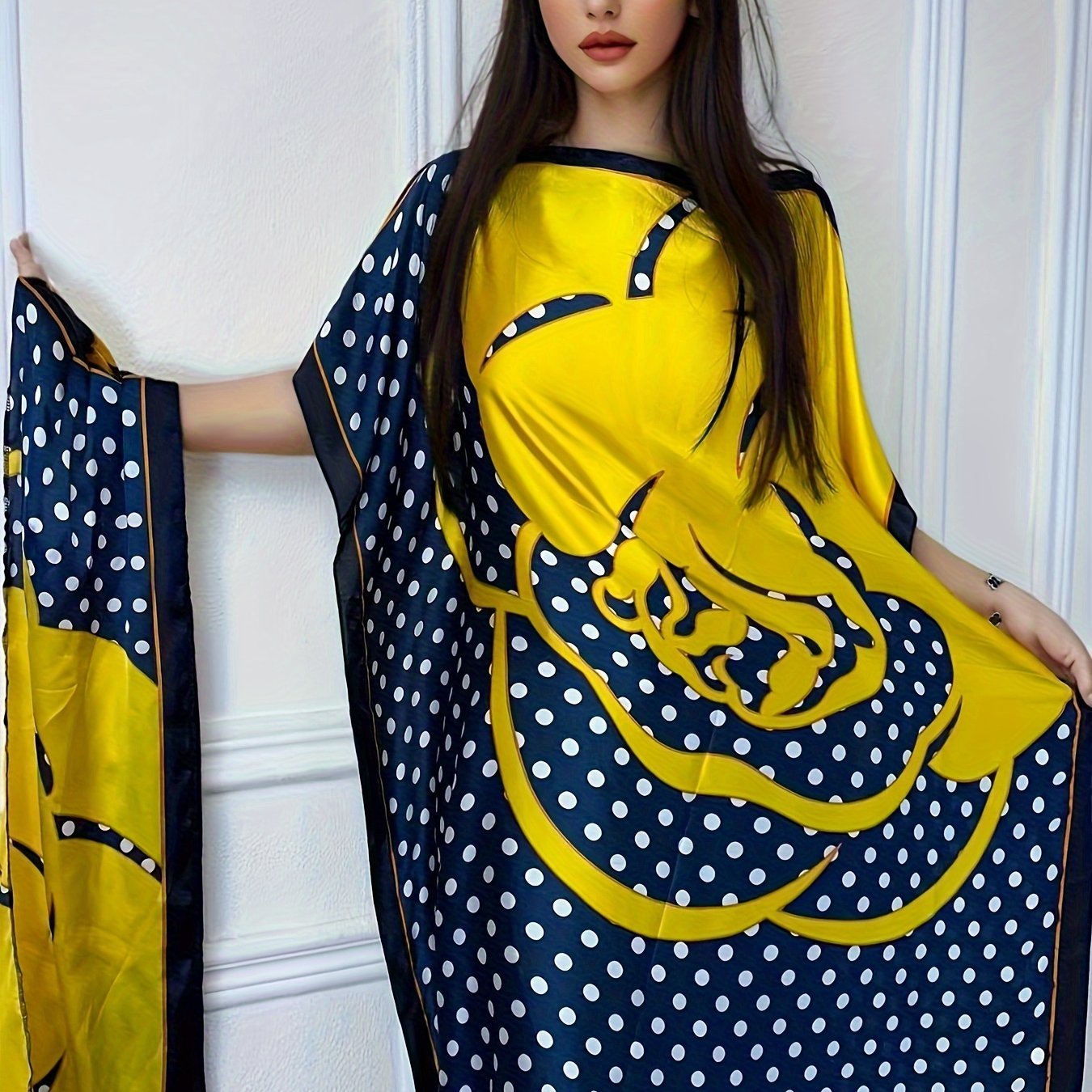 Women's Floral Print Abaya Polyester Loose Fit Maxi Dress for Spring Summer