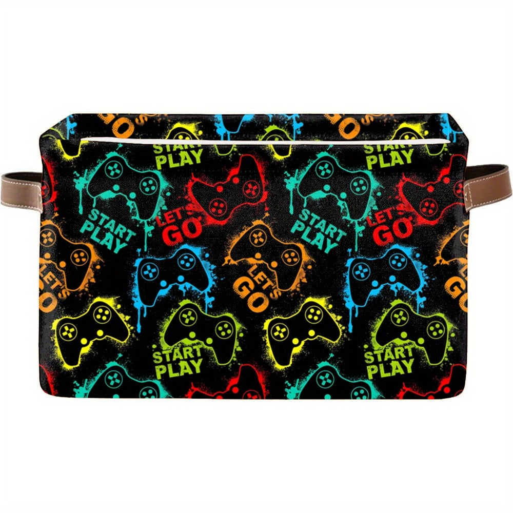 Black Fabric Storage Bin with Handles, Foldable Canvas Organizer for Clothes and Toys