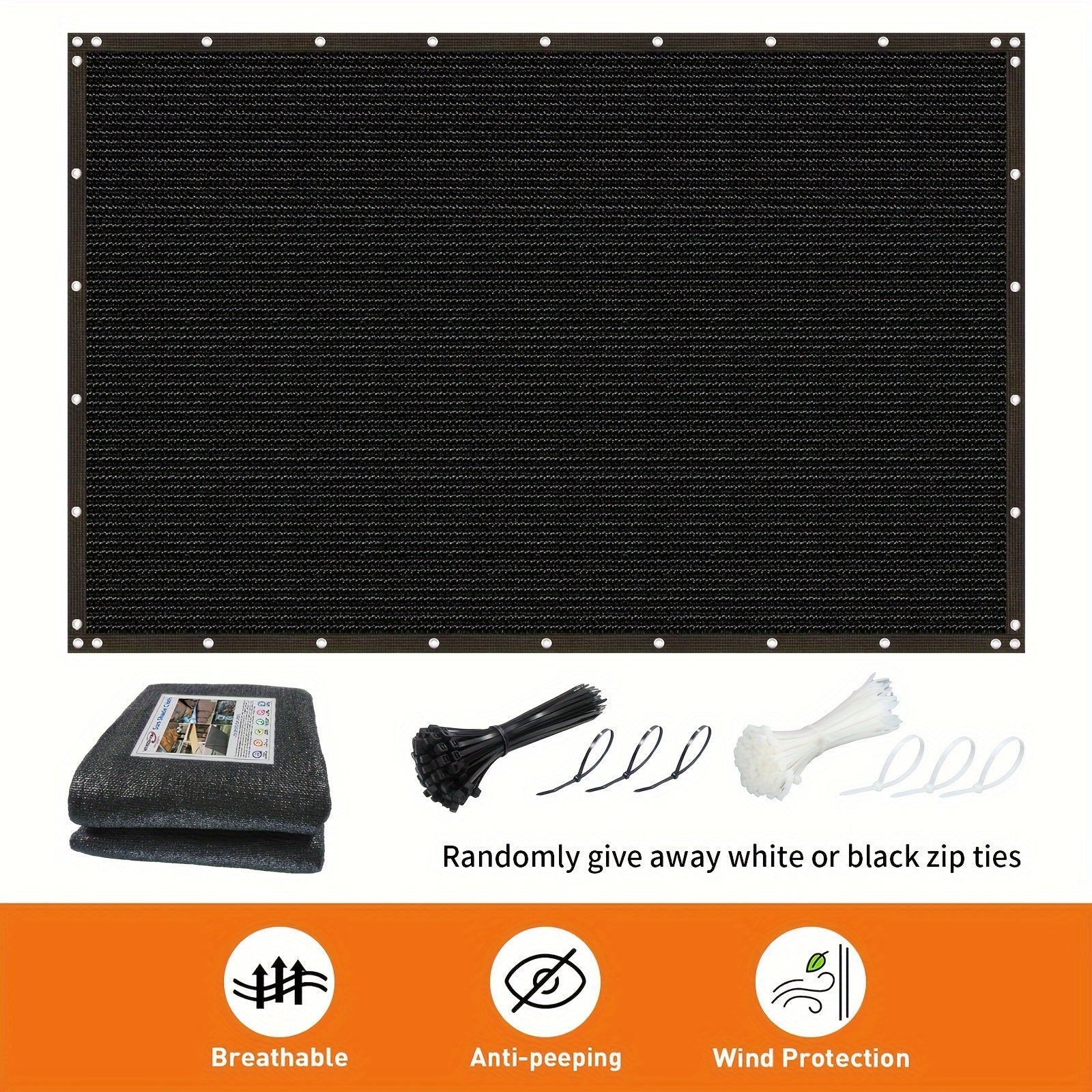 Outdoor Privacy Screen Fence Windproof Sun Protection Decorative Wall Mounted Barrier Black or White Ties Included