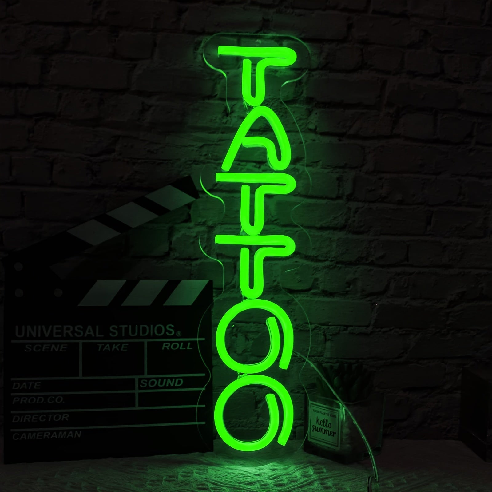 Green Neon Tattoo Sign with Dimmable LED Lights for Beauty Salons and Man Caves USB Powered