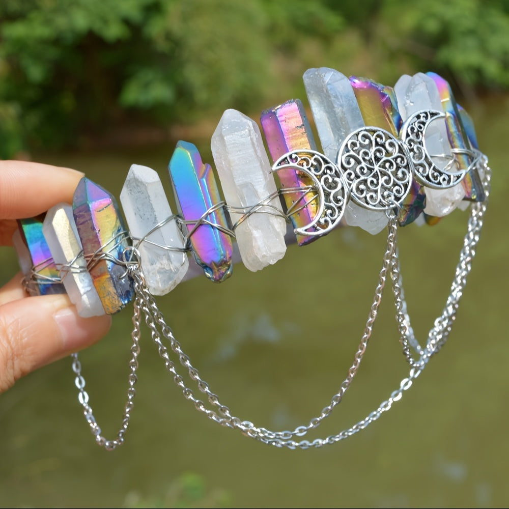 Women’s Natural Stone and Alloy Witch Crown Headband for Eid Celebrations
