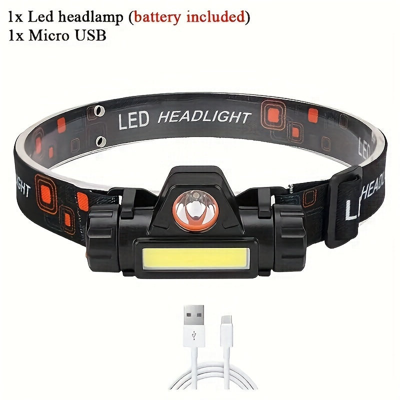 Rechargeable Dual Light Source Headlamp with USB Fast Charging and Magnetic Absorption