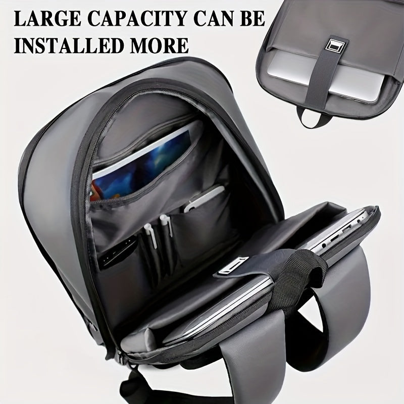 Faux Leather Backpack for Business and Daily Commute with Laptop Compartment in Black Grey Light Grey