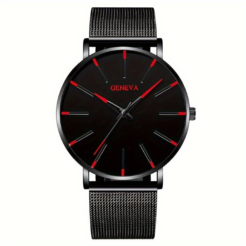 Men's Quartz Watch Alloy Mesh Band Round Zinc Alloy Case Elegant Electronic Sports Watch