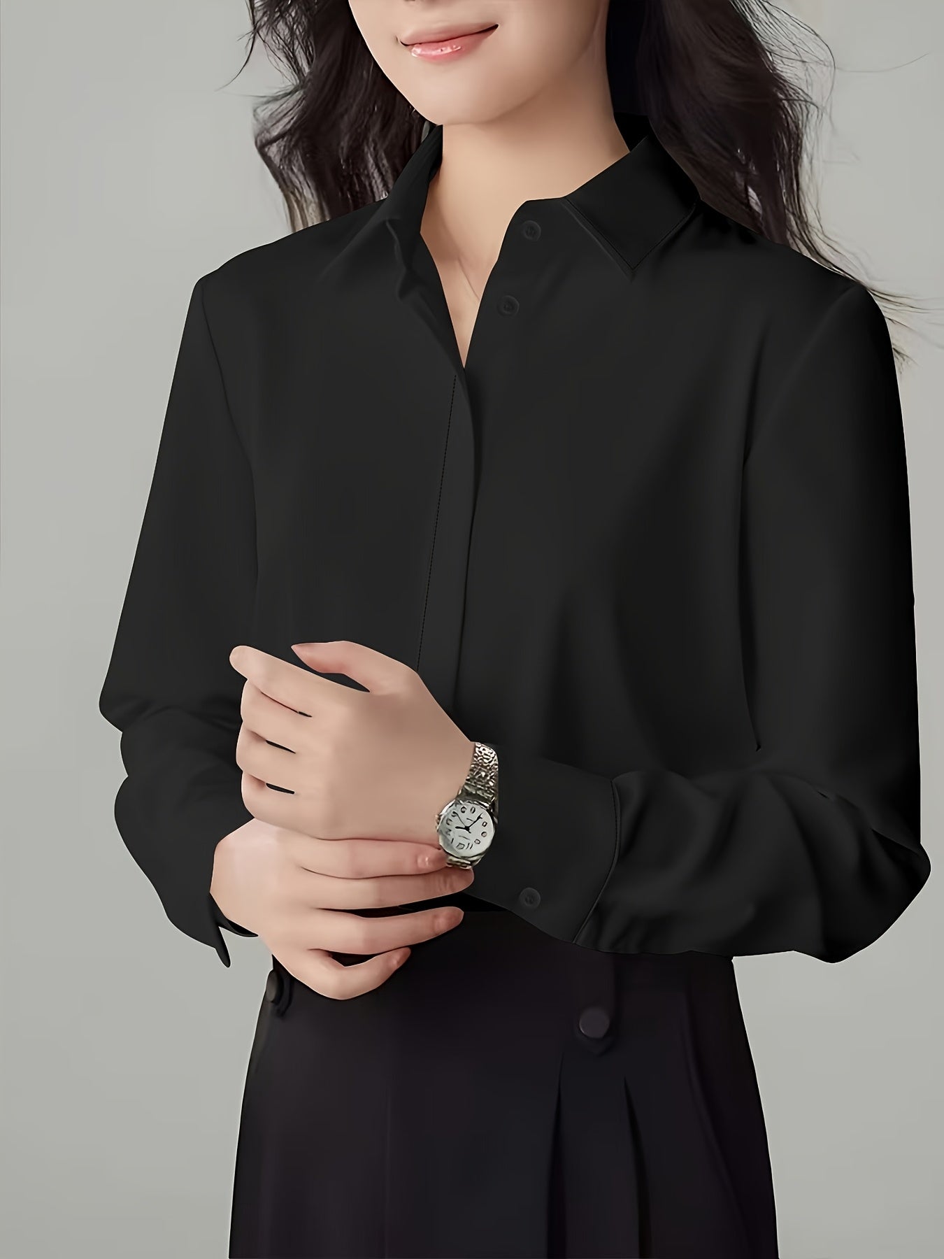 Women's Long Sleeve Shirt Polyester Solid Color Elegant French High-End 2024