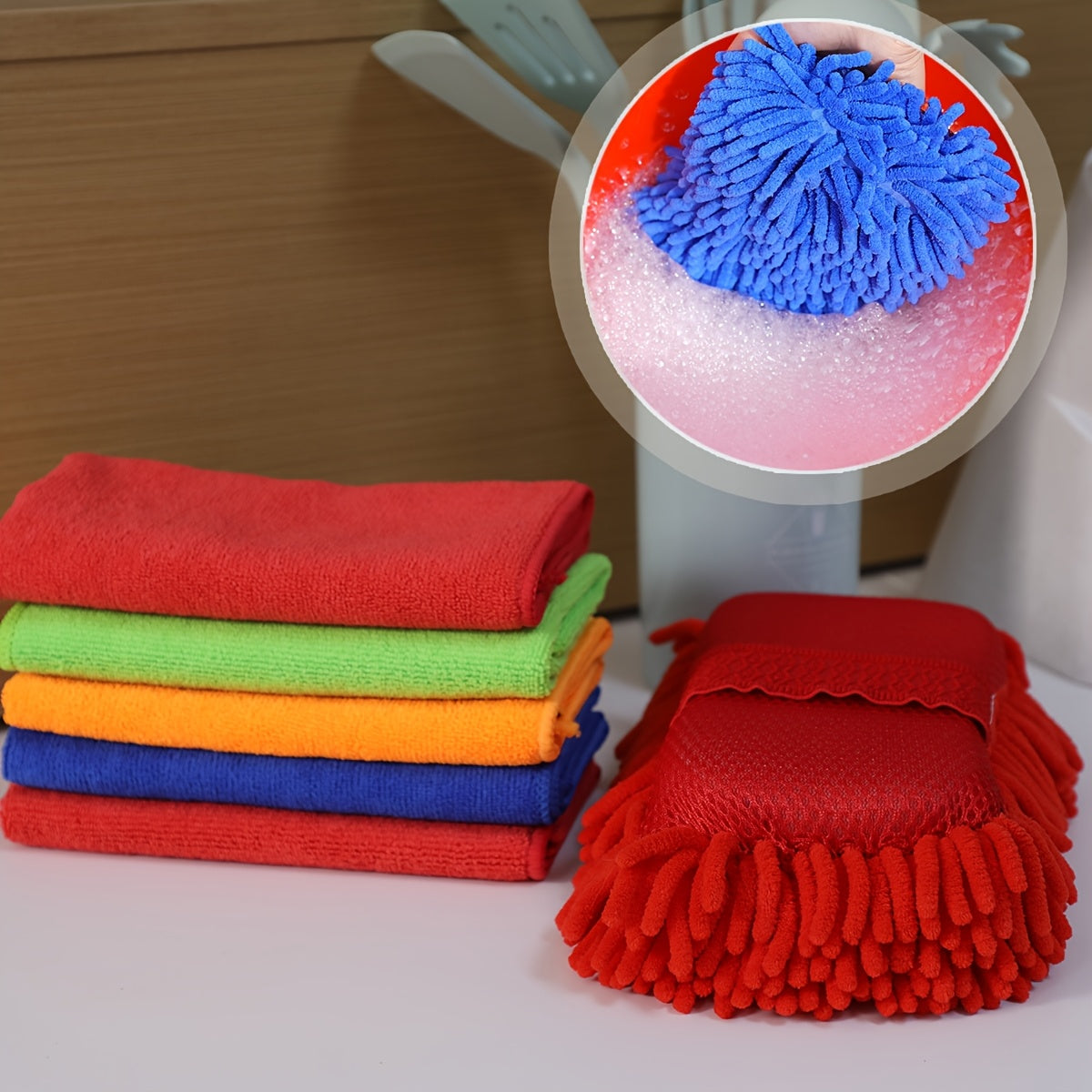 Microfiber Car Wash Sponge and Towel Set 6pcs Soft Reusable Scratch-Free