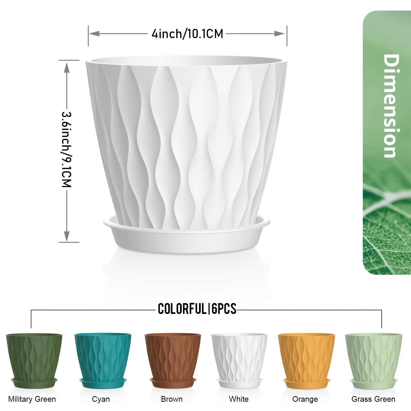 Set of 6 Plastic Round Planters with Drainage Holes for Indoor Outdoor Succulents Herbs Flowers