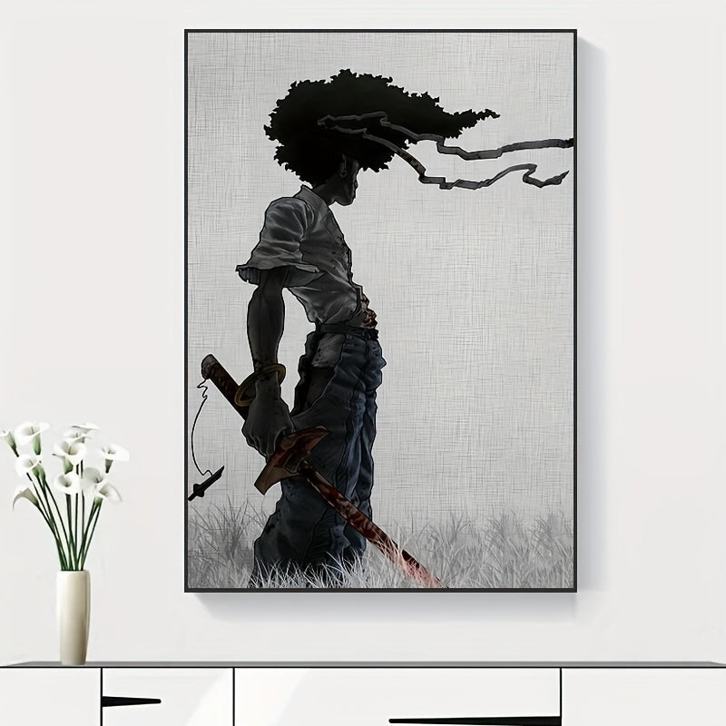 African Samurai Anime Wall Art Canvas Portrait Frameless Room Decor