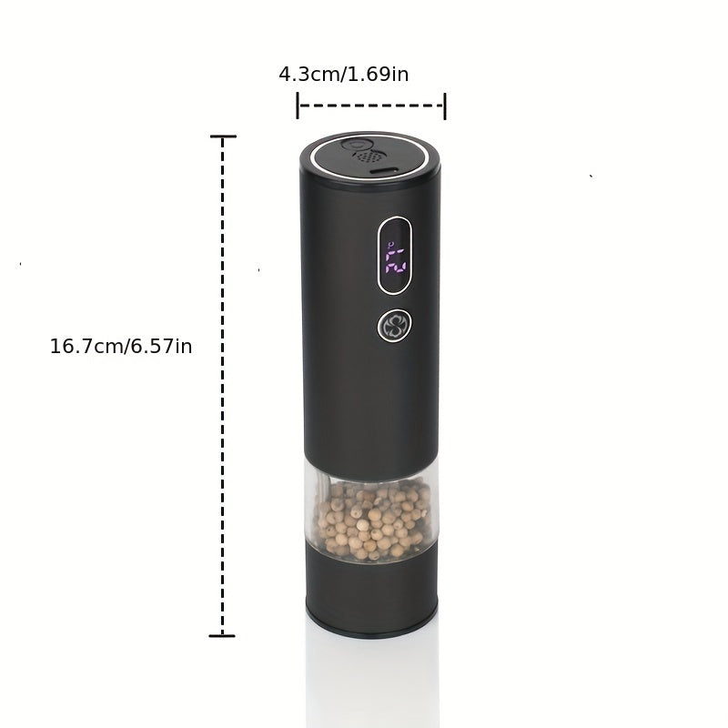 T touch switch bilan elektr tuz va murch maydalagich, harorat va namlik ko'rsatkichi, litiy batareya, LED chiroq, bitta qo'l bilan ishlash, sozlanadigan maydalash, qora shaker, oshxona asbobi.