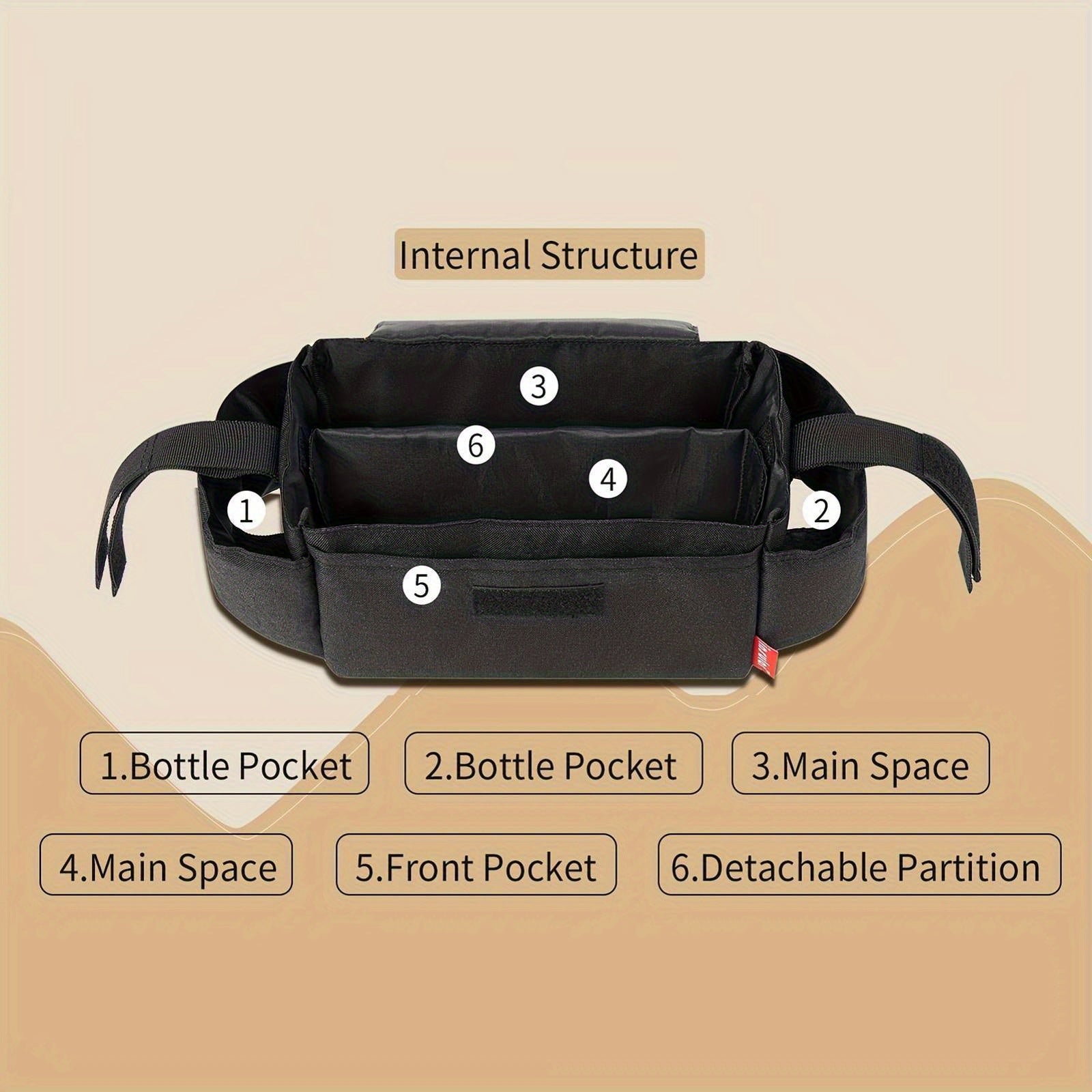 Органайзер для коляски для маленьких детей, изготовленный из прочного полиэстера с карманами для бутылочек и подгузников, идеален для занятых родителей.