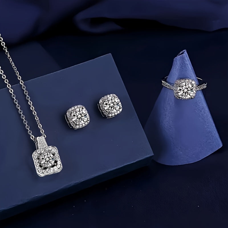 Ayollar modasi kvadrat shaklidagi soxta rhinestone zargarlik to'plami, 4 dona