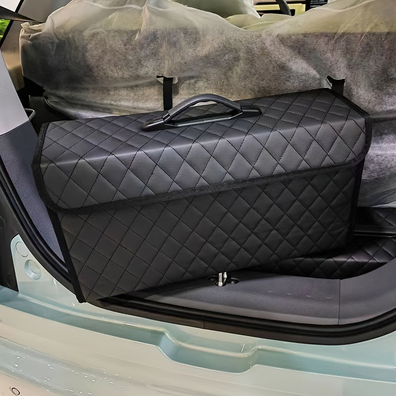 Organizador de maletero de coche en cuero con acolchado en forma de diamante, espacioso y de gran capacidad