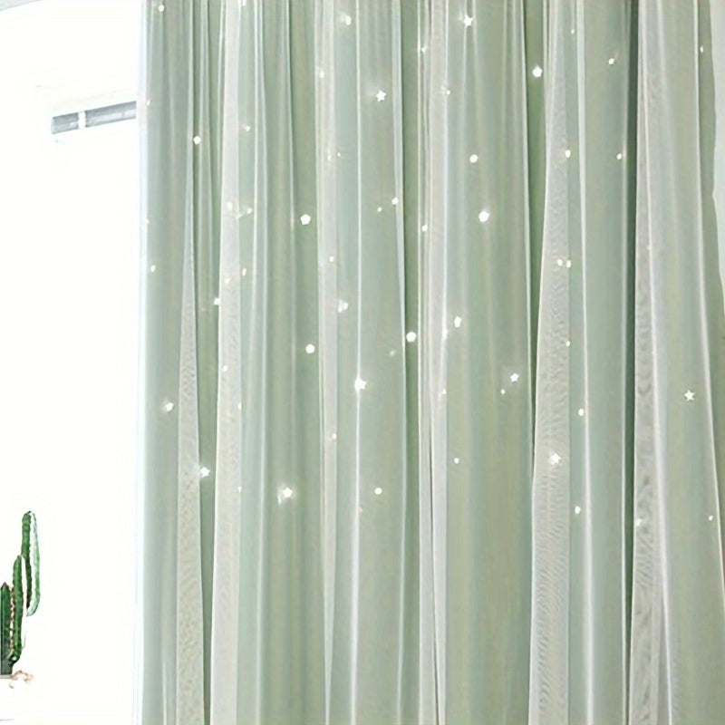 Hollow Star Curtains Two Layers Soft Breathable Fabric for Living Room Bedroom
