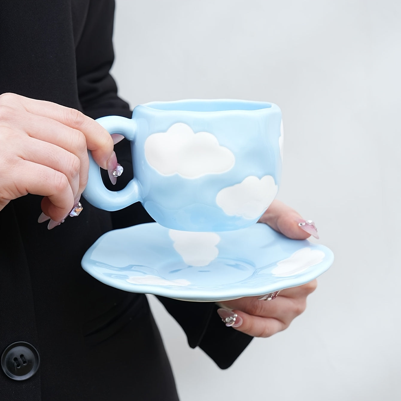 Ceramic Cloud-Shaped Coffee Mug with Saucer Reusable Handwash Office Gift
