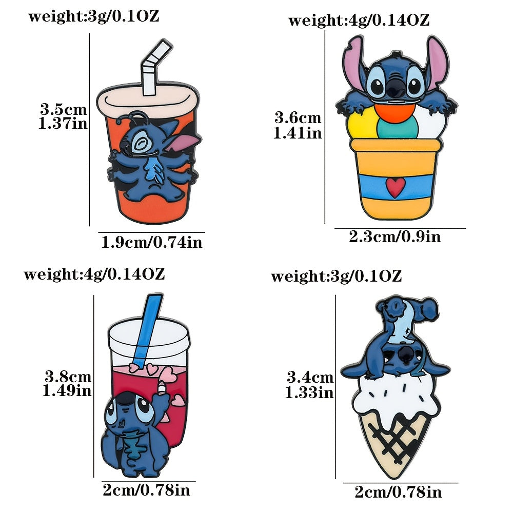 Set of 5 Cartoon Enamel Pins with Ice Cream and Tea Cup Designs for Collectors