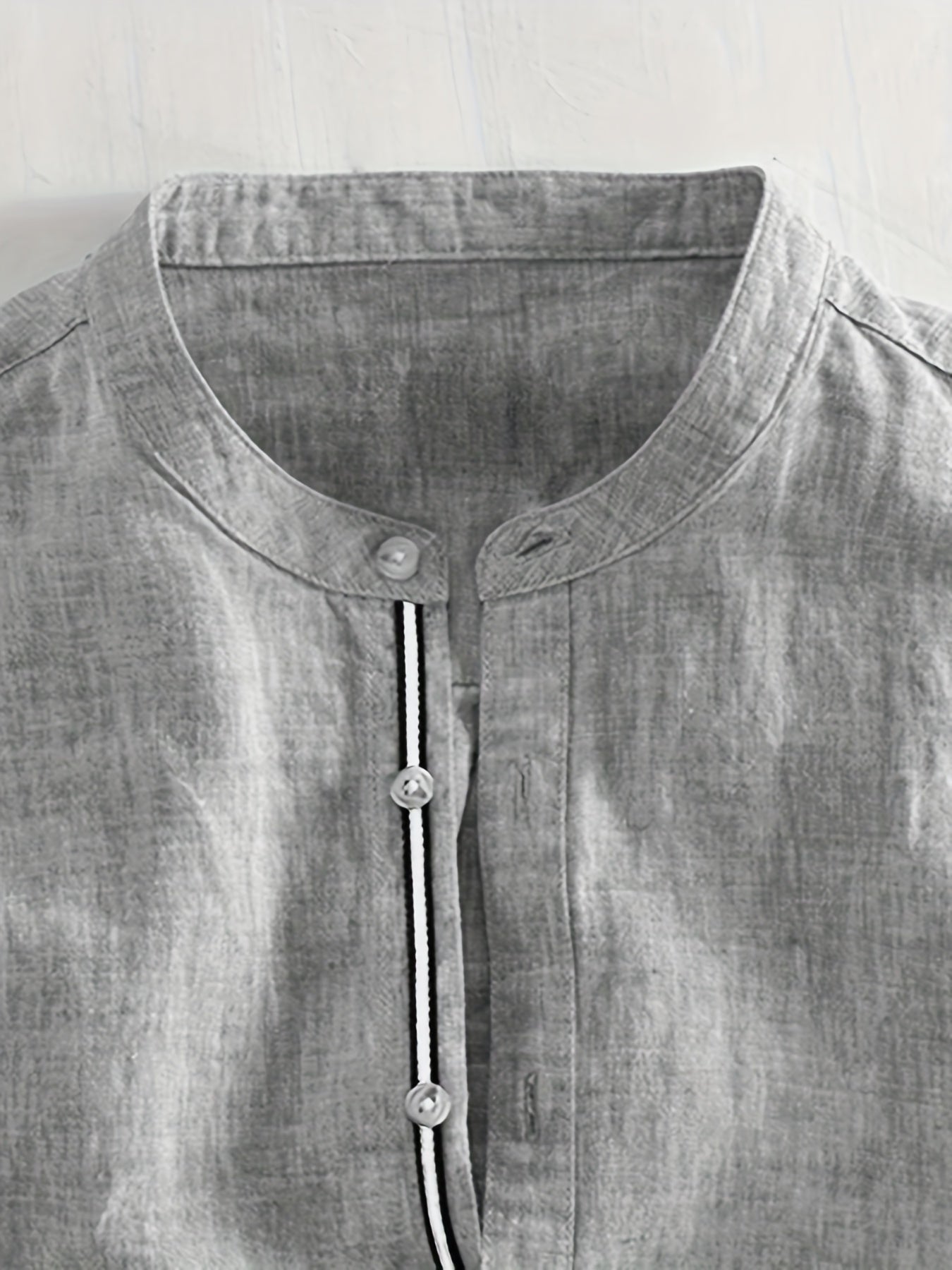 Plus Size Men's Cotton Casual Shirt with Mandarin Collar Button Closure for Beach and Casual Wear