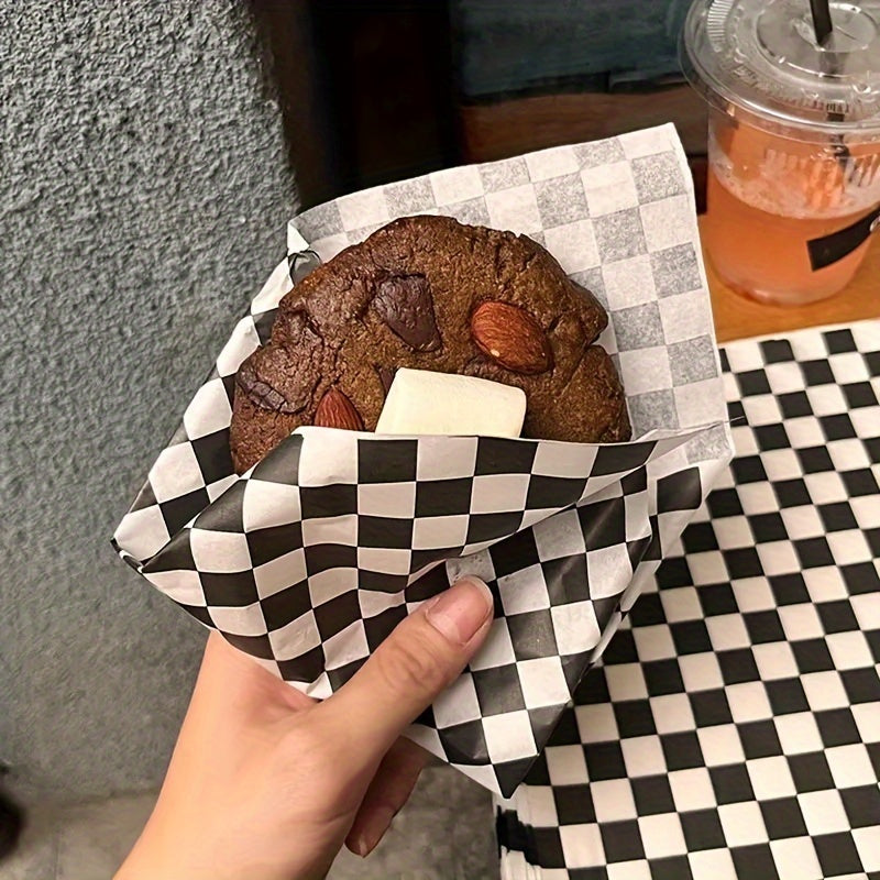 Checkerboard Wax Paper Doilies 100 Pieces Rectangular Food Wrapping Sheets