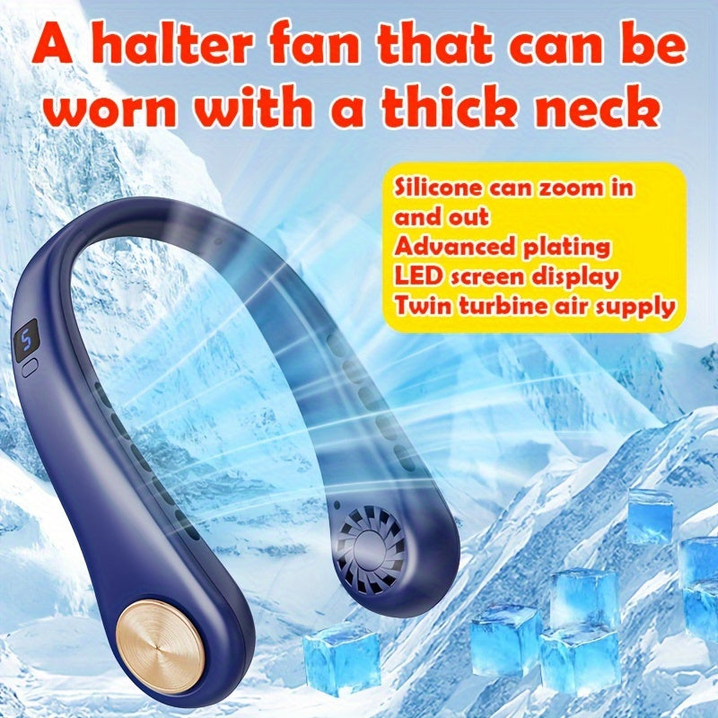 USB Neck Fan with Display Screen, 5-Level Cooling, Long Battery for Outdoor Sports and Travel