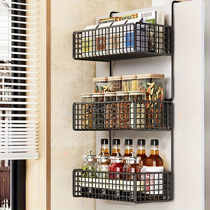 Estante de almacenamiento de cocina de metal de múltiples capas con soporte para film transparente y montaje en pared
