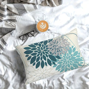 Teal Blue Linen Decorative Pillow Cover 30.48x50.8 cm Reversible Floral Geometric Square Cushion for Couch Bedroom Outdoor