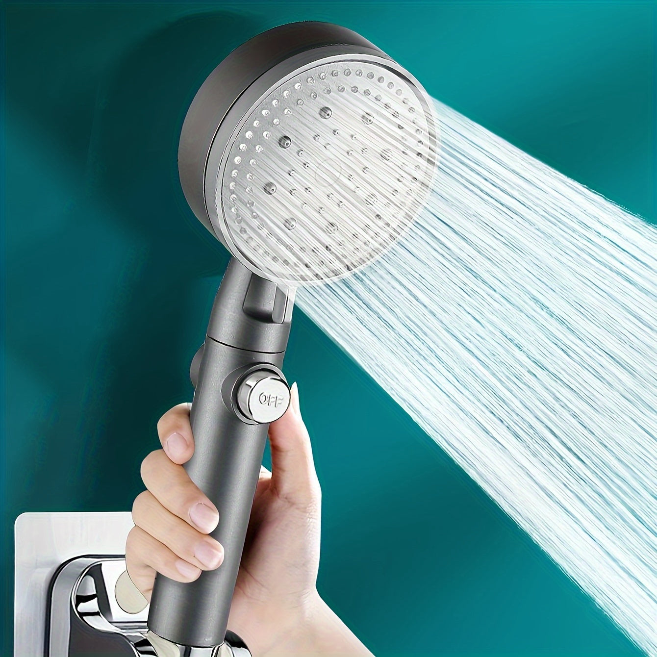 5-Mode Handheld Shower Head Set with On/Off Switch and Universal Connector